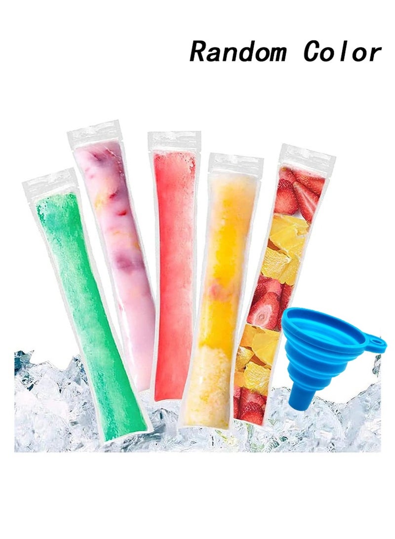 200 Pieces Popsicle Bags, Disposable Ice Popsicle Mold Bags, Ice Pop Mold Bags with Funnel, Pop Mold Bags for Healthy Snacks, Yogurt Sticks, Juice, Fruit Smoothies (Clear). The funnel is a random color. - Image 1